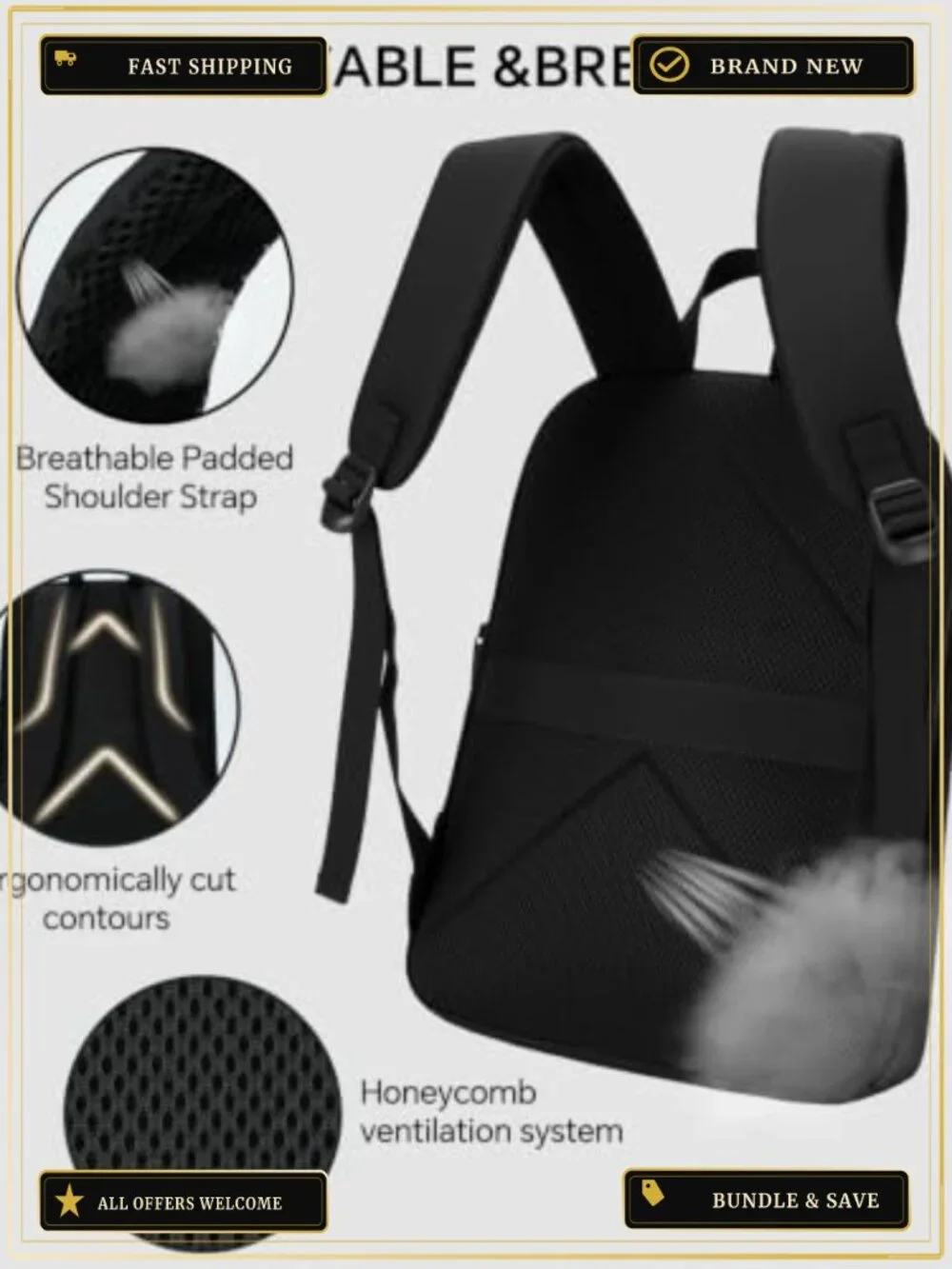 15.6 Inch Laptop Backpack Lightweight Water Resistant Luggage Strap Work Travel